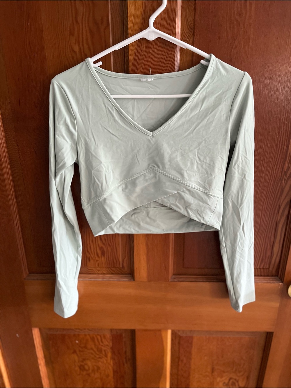 Gymshark Sage Green Cropped V-Neck Long Sleeve Top